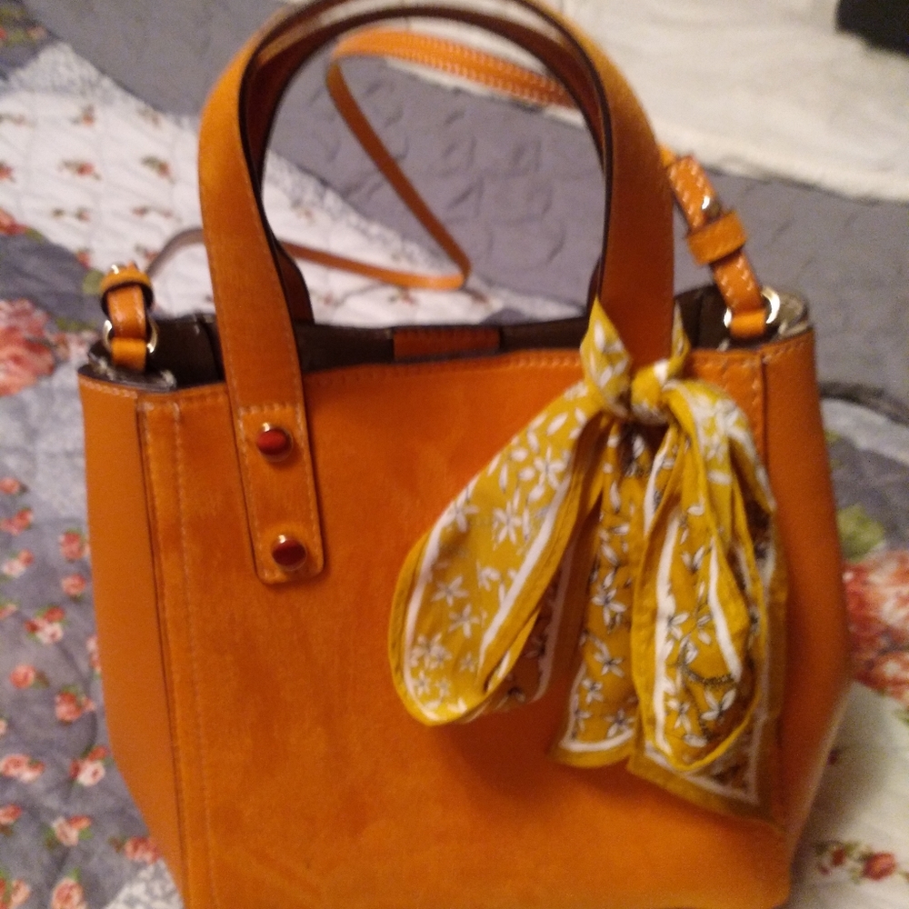 H&M Bucket Purse Leather with floral accent scraf tie